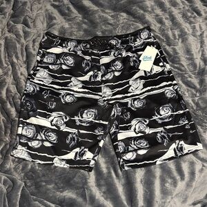 Men's Black and White Floral Shorts